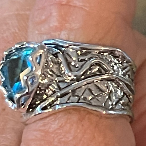 Boho Blue Gemstone Zirconia Wide Vintage Inspired, Silver Plated Fairy, Ring 7 - Picture 5 of 12